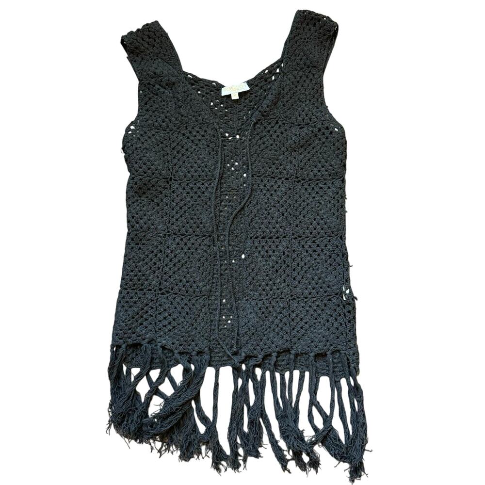 Rebellion Again Black Crochet Fringe Tank Top Size XS